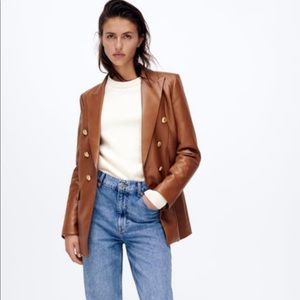 Zara FAUX LEATHER BLAZER WITH BUTTONS